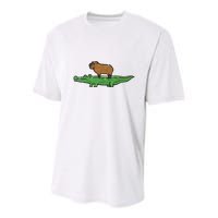 Capybara On Crocodile Capy Alligator Rodent Youth Performance Sprint T-Shirt