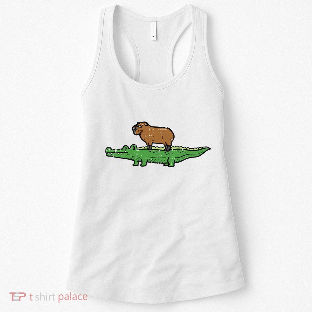 Capybara On Crocodile Capy Alligator Rodent Womens Tank Top