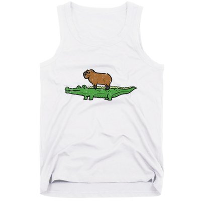 Capybara On Crocodile Capy Alligator Rodent Tank Top