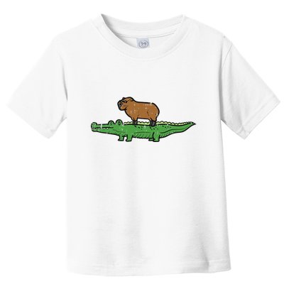 Capybara On Crocodile Capy Alligator Rodent Toddler T-Shirt
