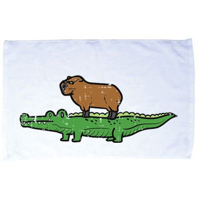 Capybara On Crocodile Capy Alligator Rodent Microfiber Hand Towel