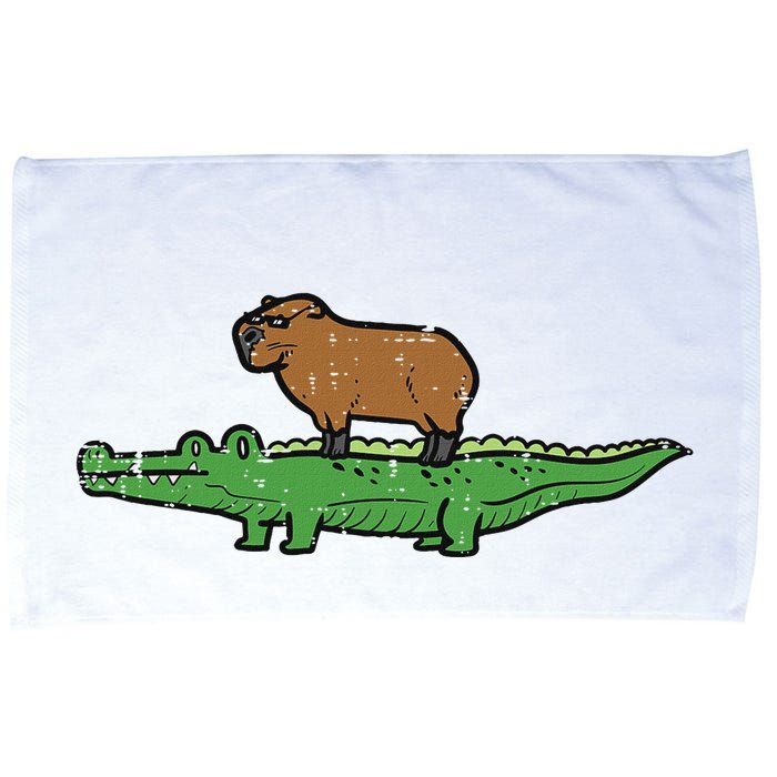 Capybara On Crocodile Capy Alligator Rodent Microfiber Hand Towel