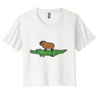 Capybara On Crocodile Capy Alligator Rodent Crop Top