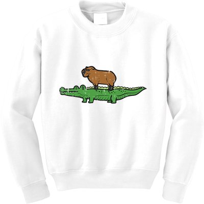 Capybara On Crocodile Capy Alligator Rodent Kids Sweatshirt