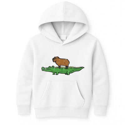 Capybara On Crocodile Capy Alligator Rodent Kids Hoodie