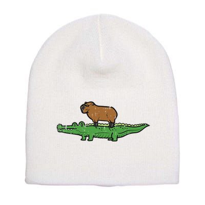 Capybara On Crocodile Capy Alligator Rodent Short Acrylic Beanie