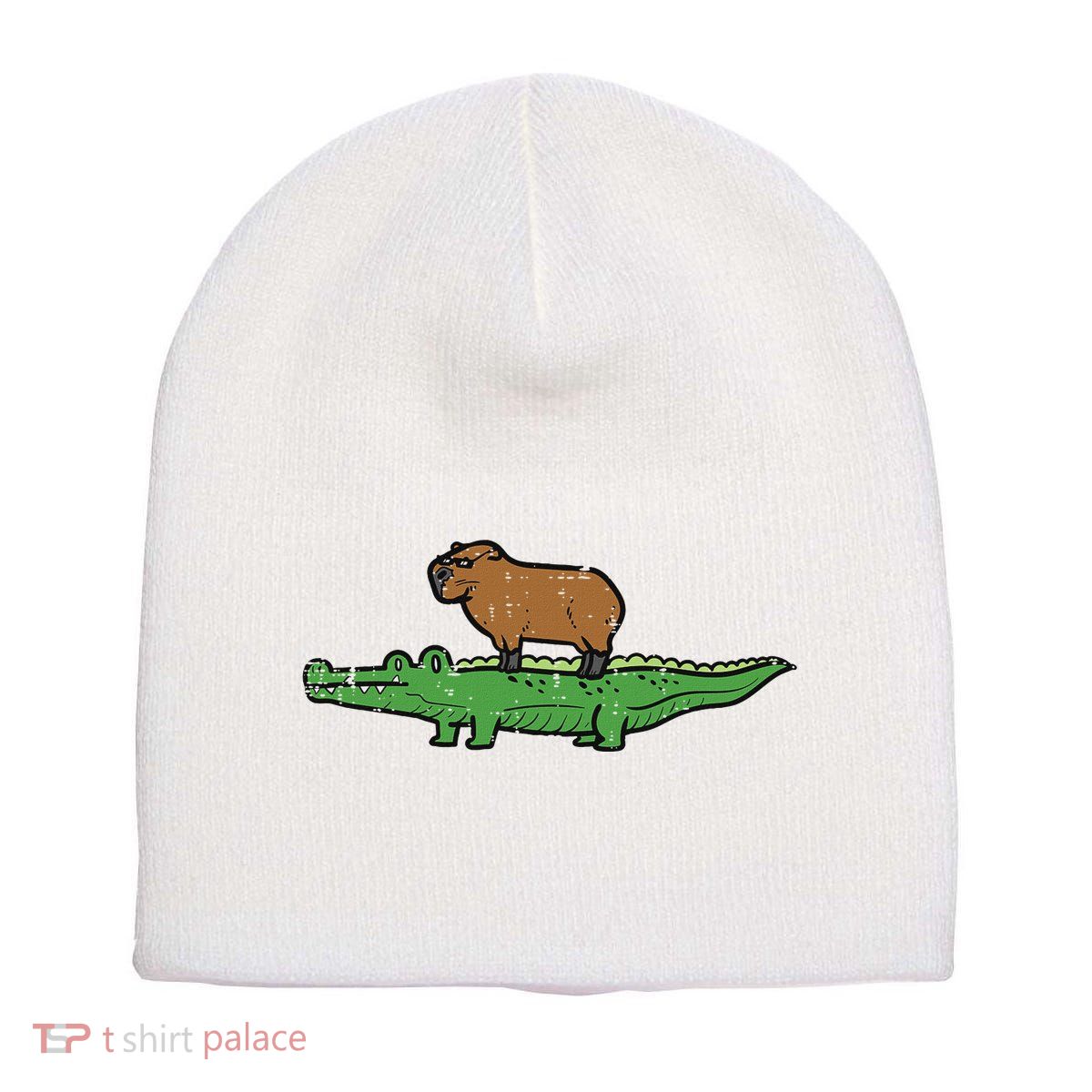 Capybara On Crocodile Capy Alligator Rodent Short Acrylic Beanie