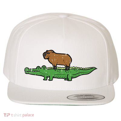 Capybara On Crocodile Capy Alligator Rodent Wool Snapback Cap