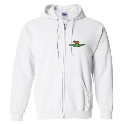 Capybara On Crocodile Capy Alligator Rodent Full Zip Hoodie