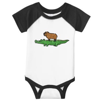 Capybara On Crocodile Capy Alligator Rodent Infant Baby Jersey Bodysuit