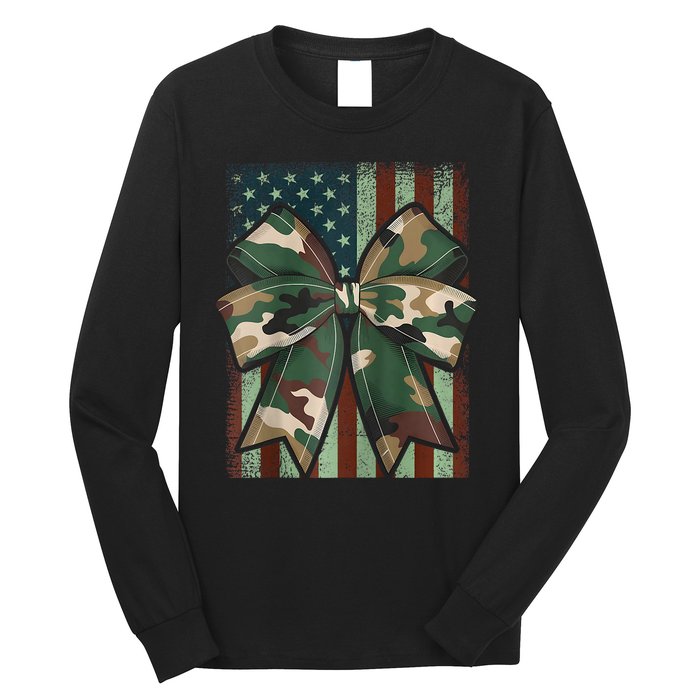 Camouflage Old Camo Bow Camo Coquette Bow Hunting Girl Women Long Sleeve Shirt