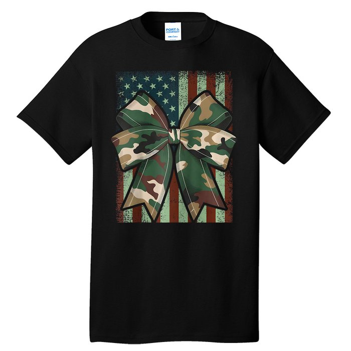 Camouflage Old Camo Bow Camo Coquette Bow Hunting Girl Women Tall T-Shirt