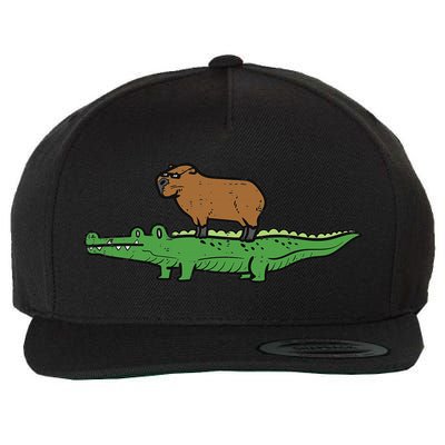Capybara On Crocodile Capy Alligator Rodent Women Wool Snapback Cap
