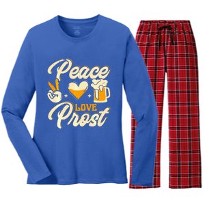 Cute Oktoberfest Costume Peace Love Prost Prost Humor Women's Long Sleeve Flannel Pajama Set 