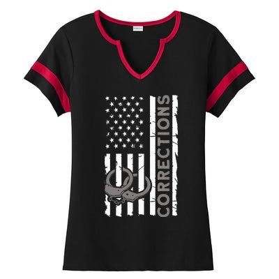 Correctional Officer Corrections Thin Silver Line Ladies Halftime Notch Neck Tee