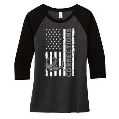 Correctional Officer Corrections Thin Silver Line Women's Tri-Blend 3/4-Sleeve Raglan Shirt