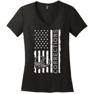 Correctional Officer Corrections Thin Silver Line Women's V-Neck T-Shirt