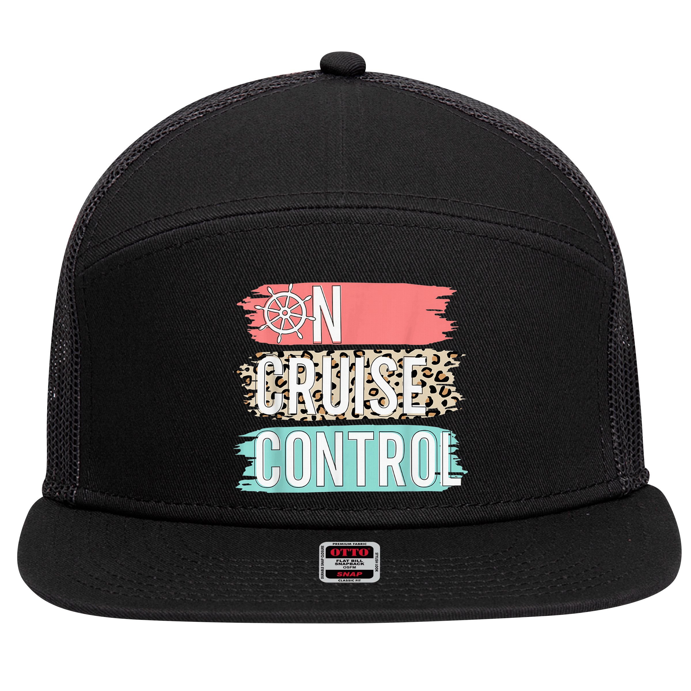 Control On Cruise Leopard Funny Summer Vacation Family Wo 7 Panel Mesh Trucker Snapback Hat