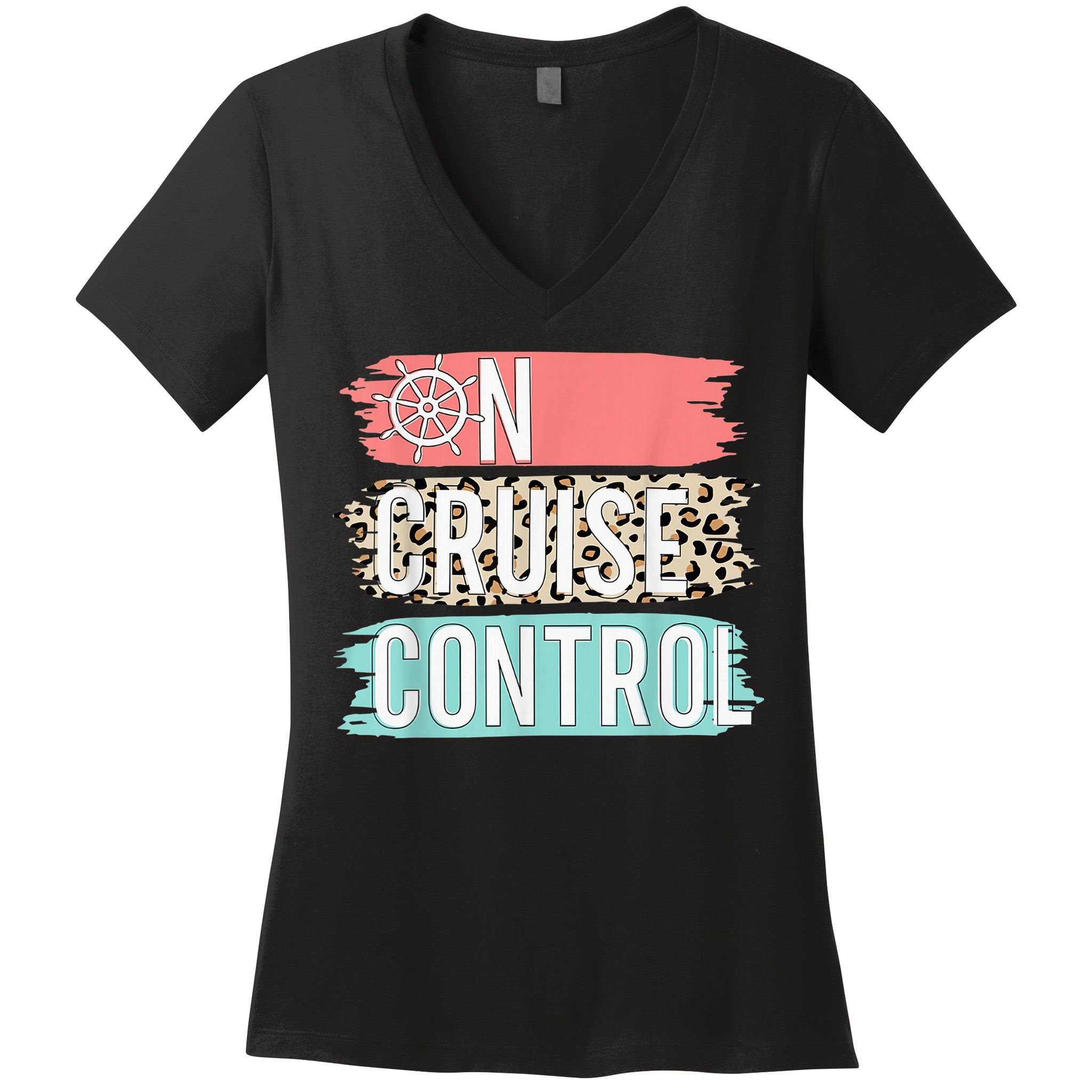 Control On Cruise Leopard Funny Summer Vacation Family Wo Women's V-Neck T-Shirt