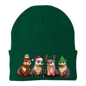 Cute Otter Christmas Pajama Funny Xmas Lights Animals Lover Knit Cap Winter Beanie