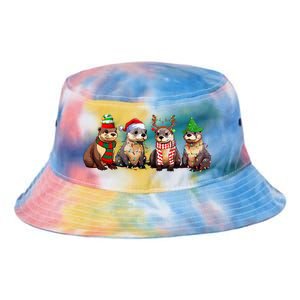 Cute Otter Christmas Pajama Funny Xmas Lights Animals Lover Tie Dye Newport Bucket Hat