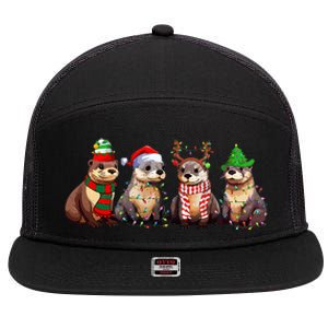 Cute Otter Christmas Pajama Funny Xmas Lights Animals Lover 7 Panel Mesh Trucker Snapback Hat