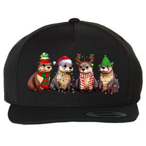 Cute Otter Christmas Pajama Funny Xmas Lights Animals Lover Wool Snapback Cap