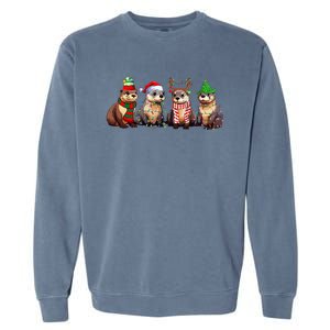 Cute Otter Christmas Pajama Funny Xmas Lights Animals Lover Garment-Dyed Sweatshirt