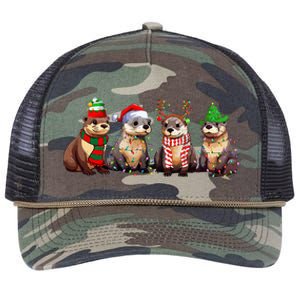 Cute Otter Christmas Pajama Funny Xmas Lights Animals Lover Retro Rope Trucker Hat Cap