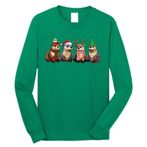 Cute Otter Christmas Pajama Funny Xmas Lights Animals Lover Long Sleeve Shirt