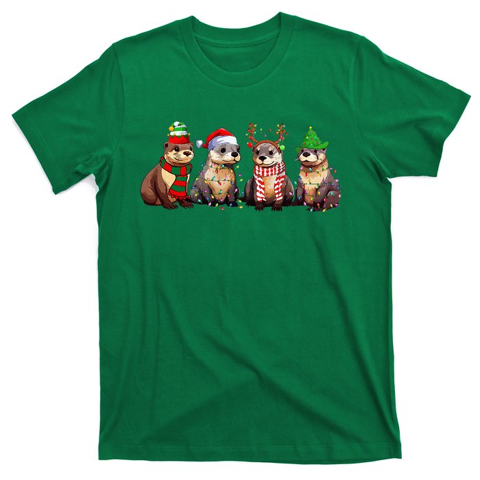 Cute Otter Christmas Pajama Funny Xmas Lights Animals Lover T-Shirt