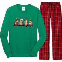 Cute Otter Christmas Pajama Funny Xmas Lights Animals Lover Long Sleeve Pajama Set