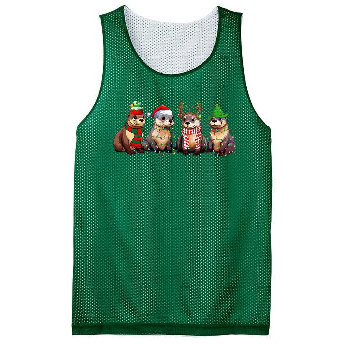 Cute Otter Christmas Pajama Funny Xmas Lights Animals Lover Mesh Reversible Basketball Jersey Tank