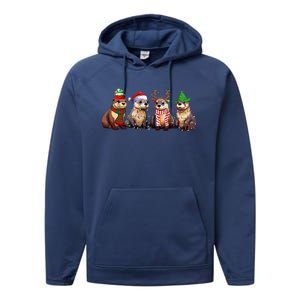 Cute Otter Christmas Pajama Funny Xmas Lights Animals Lover Performance Fleece Hoodie