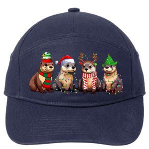 Cute Otter Christmas Pajama Funny Xmas Lights Animals Lover 7-Panel Snapback Hat