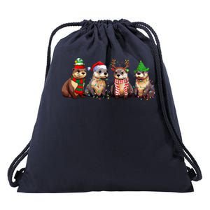 Cute Otter Christmas Pajama Funny Xmas Lights Animals Lover Drawstring Bag