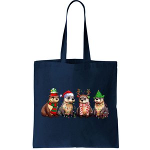 Cute Otter Christmas Pajama Funny Xmas Lights Animals Lover Tote Bag