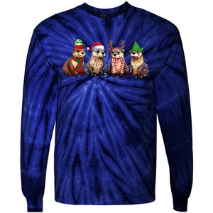 Cute Otter Christmas Pajama Funny Xmas Lights Animals Lover Tie-Dye Long Sleeve Shirt