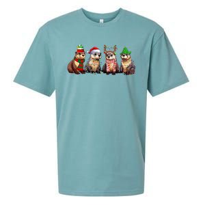 Cute Otter Christmas Pajama Funny Xmas Lights Animals Lover Sueded Cloud Jersey T-Shirt