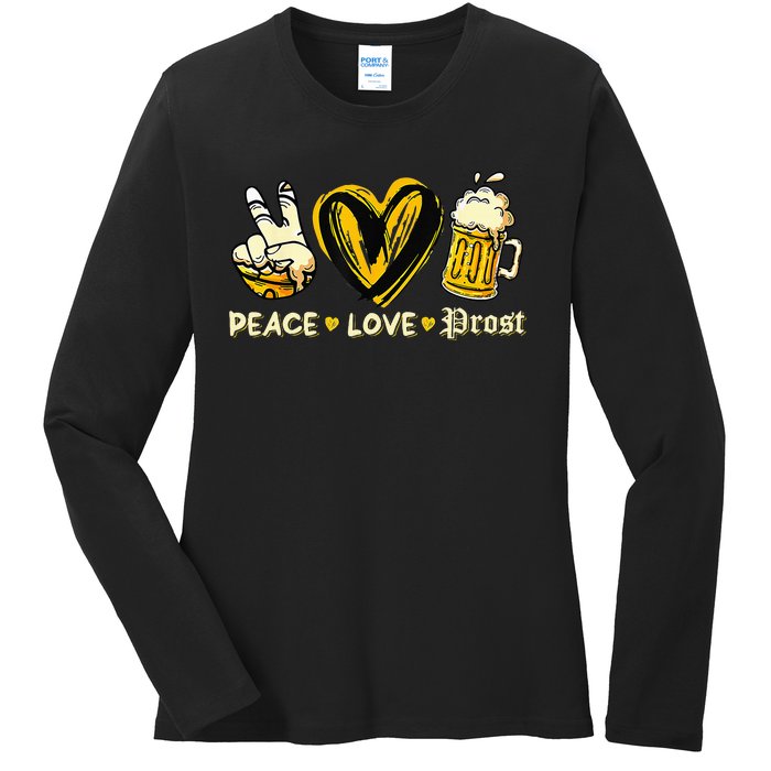 Cute Oktoberfest Costume Peace Love Prost Prost Oktoberfest Ladies Long Sleeve Shirt