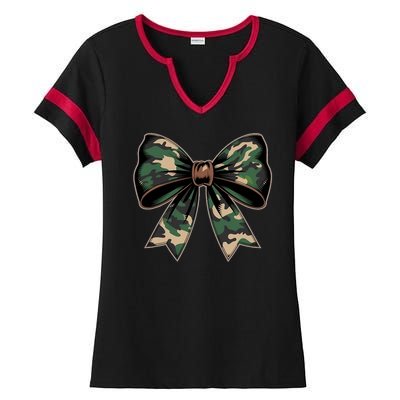 Camouflage Old Camo Bow Camo Coquette Bow Hunting Ladies Halftime Notch Neck Tee