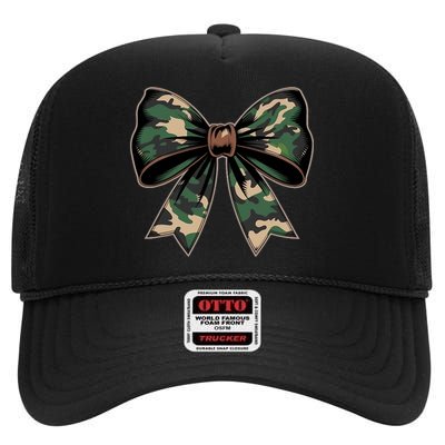 Camouflage Old Camo Bow Camo Coquette Bow Hunting High Crown Mesh Back Trucker Hat