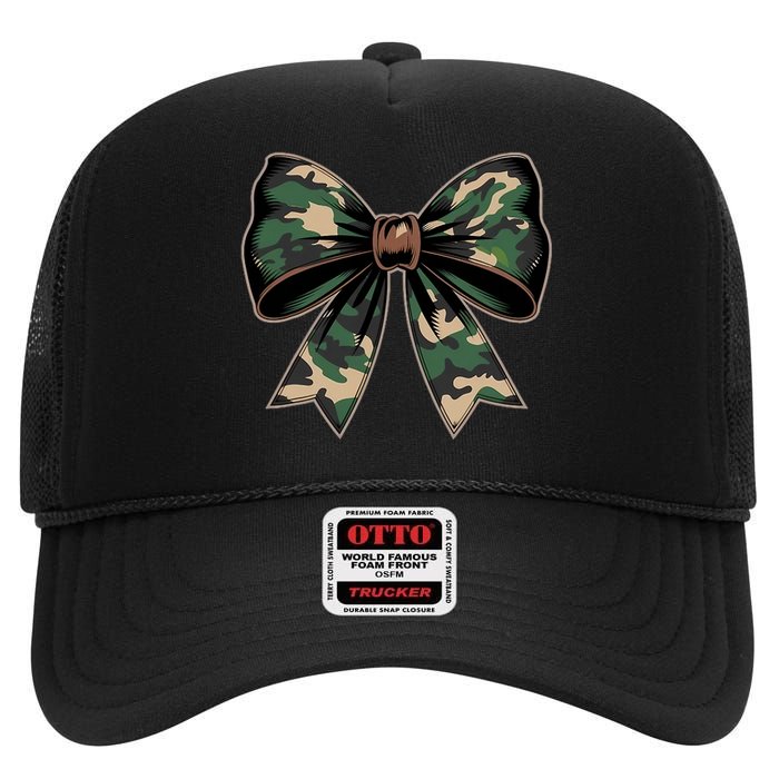 Camouflage Old Camo Bow Camo Coquette Bow Hunting High Crown Mesh Back Trucker Hat