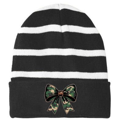 Camouflage Old Camo Bow Camo Coquette Bow Hunting Striped Beanie with Solid Band