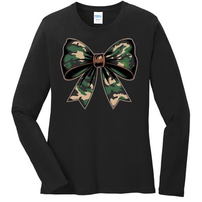 Camouflage Old Camo Bow Camo Coquette Bow Hunting Ladies Long Sleeve Shirt