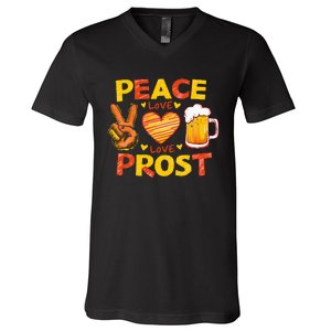 Cute Oktoberfest Costume Peace Love Prost Prost Oktoberfest V-Neck T-Shirt