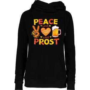 Cute Oktoberfest Costume Peace Love Prost Prost Oktoberfest Womens Funnel Neck Pullover Hood