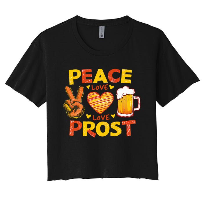 Cute Oktoberfest Costume Peace Love Prost Prost Oktoberfest Women's Crop Top Tee