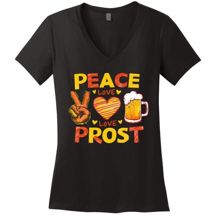 Cute Oktoberfest Costume Peace Love Prost Prost Oktoberfest Women's V-Neck T-Shirt