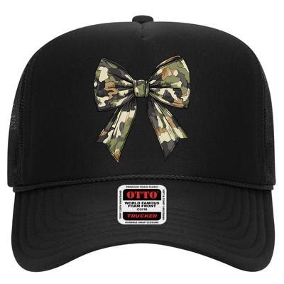 Camouflage Old Camo Bow Camo Coquette Bow Hunting Women Girl High Crown Mesh Back Trucker Hat